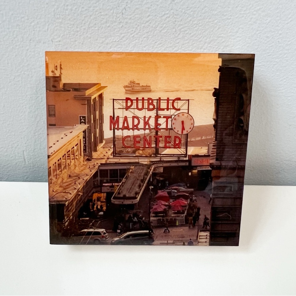 Golden Hour Pike Place Public Market Seattle Bamboo Wood Block